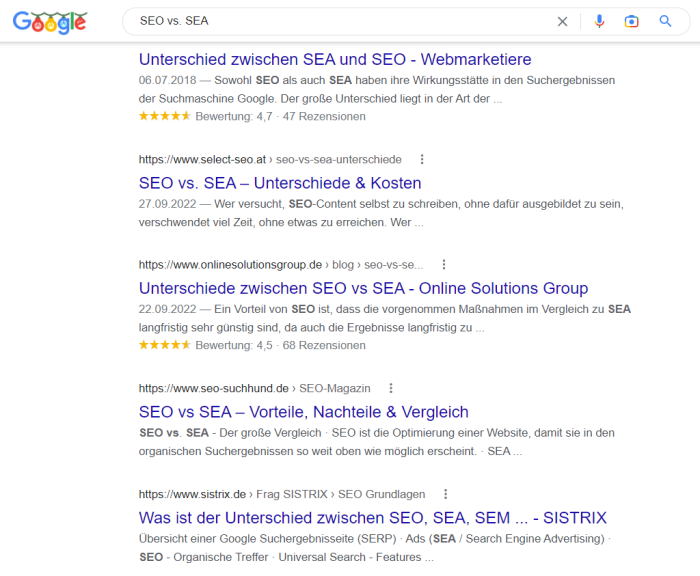 Abbildung 1: Auszug der Suchergebnisseite bei der Suche nach "Eisenmangel bekämpfen". 