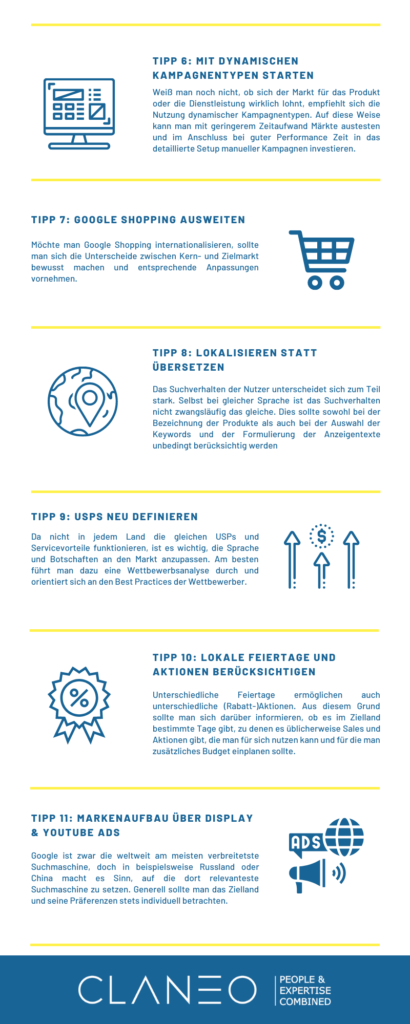 Infografik: 15 Tipps zur Internationalisierung im SEA - Tipp 6 bis 11