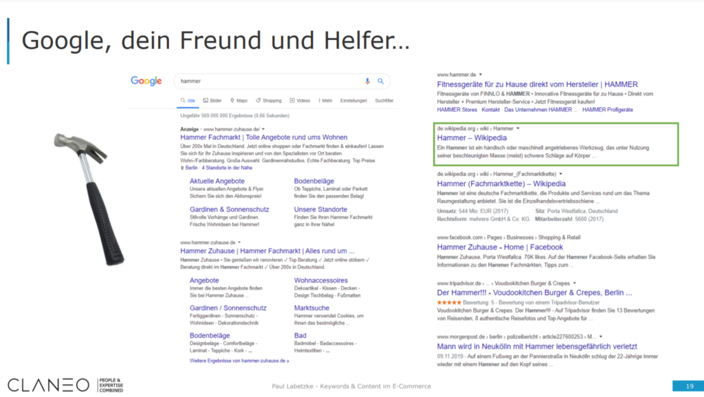 Suchergebnisse bei Google für den Begriff "Hammer".