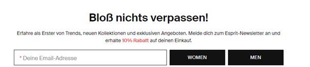 Anmeldung zu einem Newsletter, der mit "Bloß nichts verpassen!" für sich wirbt.