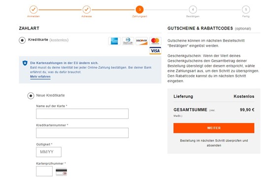 Die Progress Bar während des Kaufprozesses auf einer Online-Shopping-Plattform.