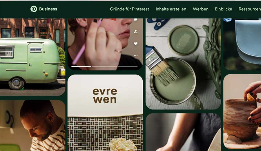 Der Business-Bereich von Pinterest weist starke Parallelen zum normalen Homefeed auff und präsentiert eine Vielzahl an inspirierenden Bildern.