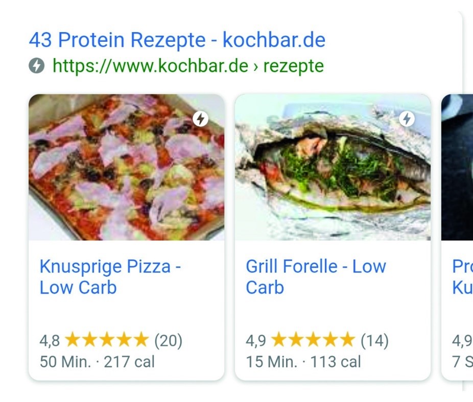 Google-Mobile-Suche nach „Protein Rezepte“ mit Carousel.