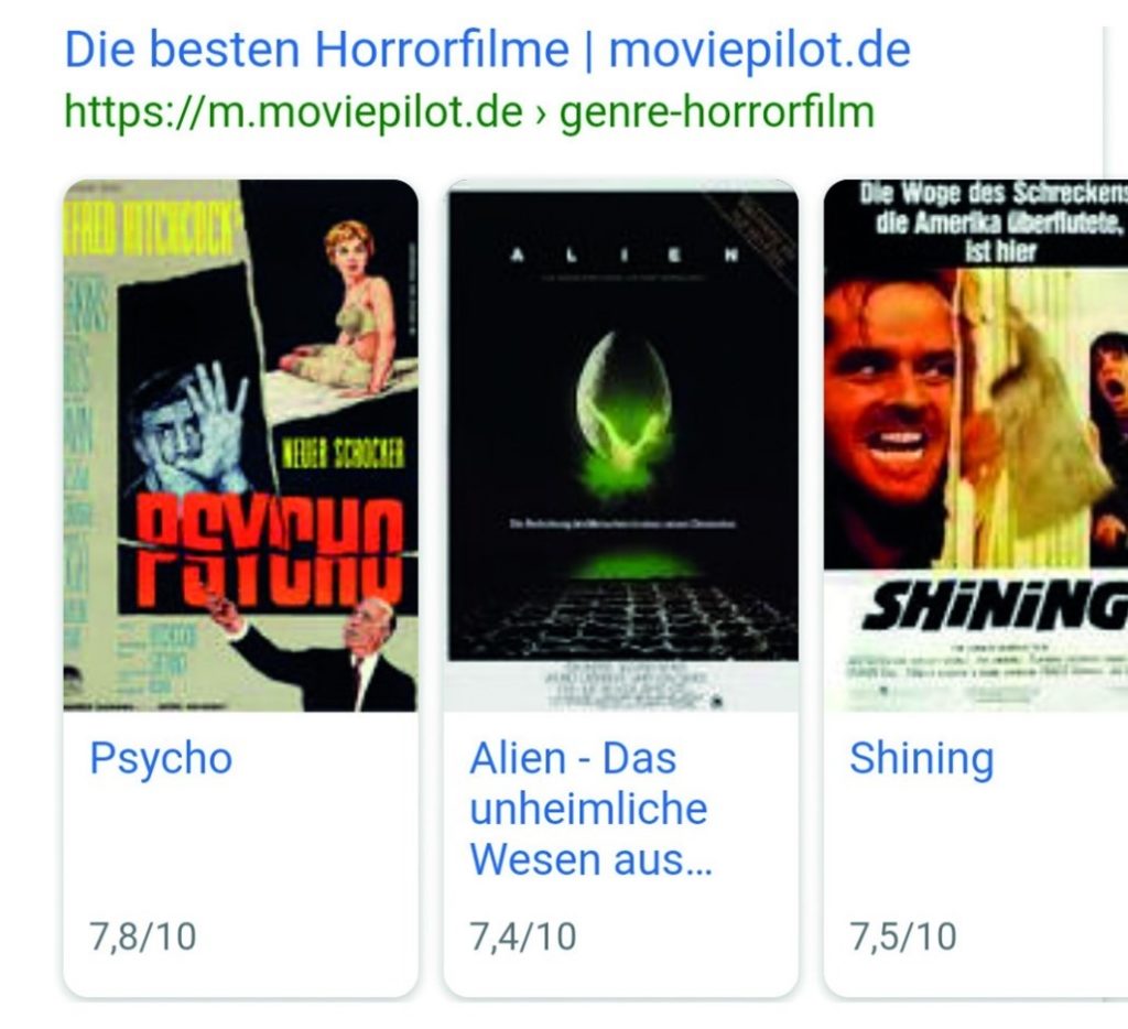 Rich Cards zum Thema "Horrorfilme".