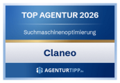 Agenturtipp Top Agentur 2026 Auszeichnung für Claneo, Kategorie Suchmaschinenoptimierung